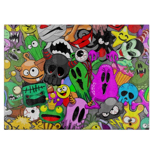 Monsters Leuke Karakters Halloween Patroon Snijplank (Voorkant)