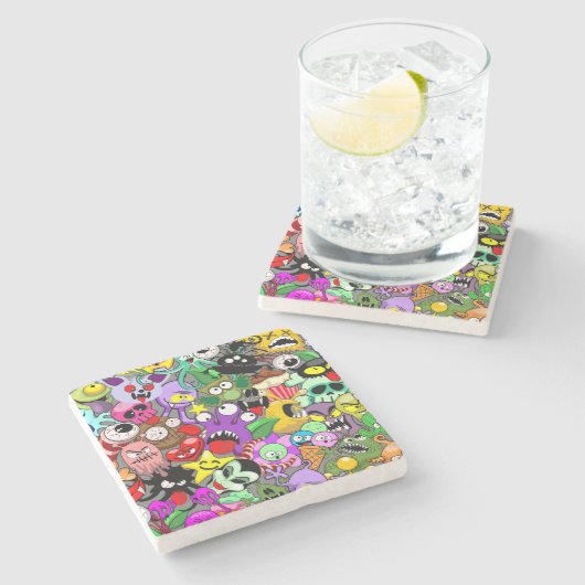 Monsters Leuke Karakters Halloween Patroon Stenen Onderzetter (Zijkant)