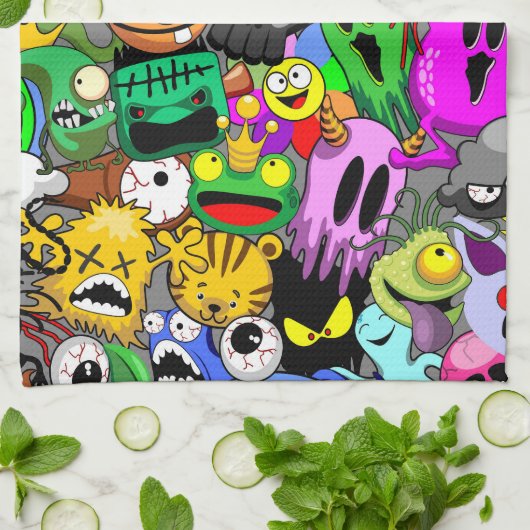 Monsters Leuke Karakters Halloween Patroon Theedoek (Gevouwen)