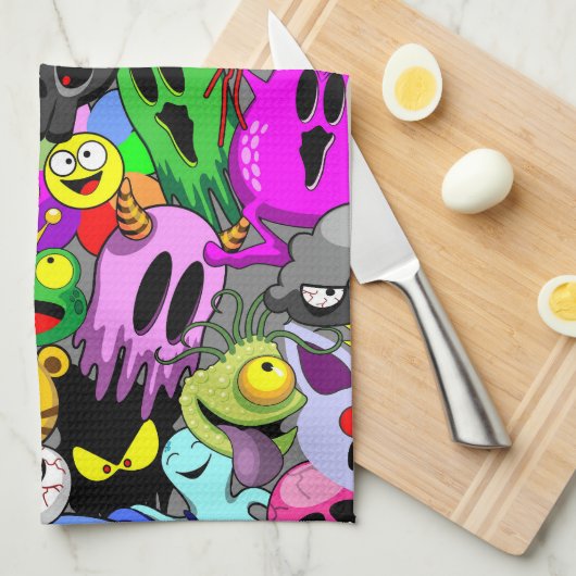 Monsters Leuke Karakters Halloween Patroon Theedoek (Quarter Fold)