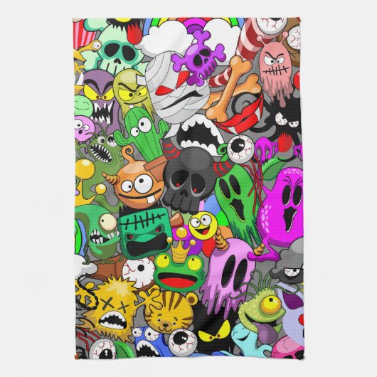 Monsters Leuke Karakters Halloween Patroon Theedoek (Verticaal)