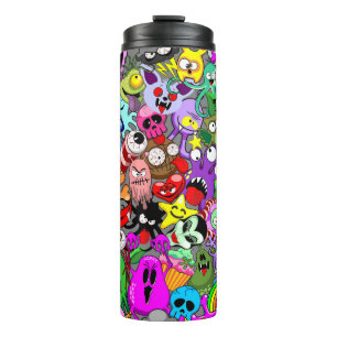 Monsters Leuke Karakters Halloween Patroon Thermosbeker