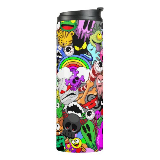 Monsters Leuke Karakters Halloween Patroon Thermosbeker (Gedraaid links)