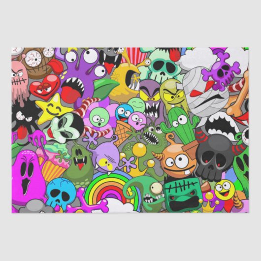 Monsters Leuke Karakters Halloween Patroon Tissuepapier (Voorkant)