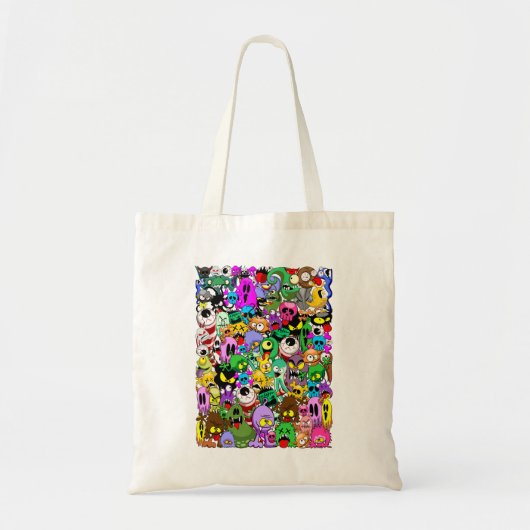 Monsters Leuke Karakters Halloween Patroon Tote Bag (Voorkant)