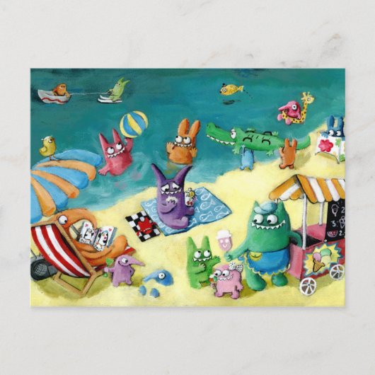 Monsters op het strand briefkaart (Voorkant)