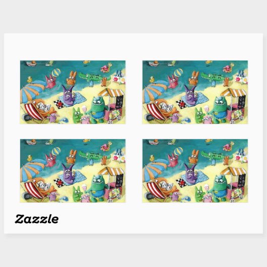 Monsters op het strand rechthoekige sticker (Vel)