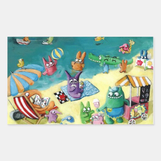 Monsters op het strand rechthoekige sticker (Voorkant)