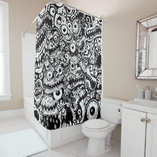 monsters patroon lelijk abstract spooky eng grieze douchegordijn