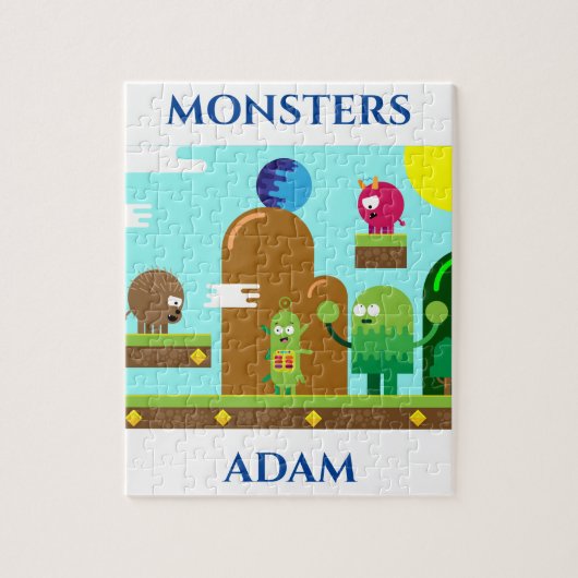 Monsters puzzel met de naam van het kind. legpuzzel (Verticaal)