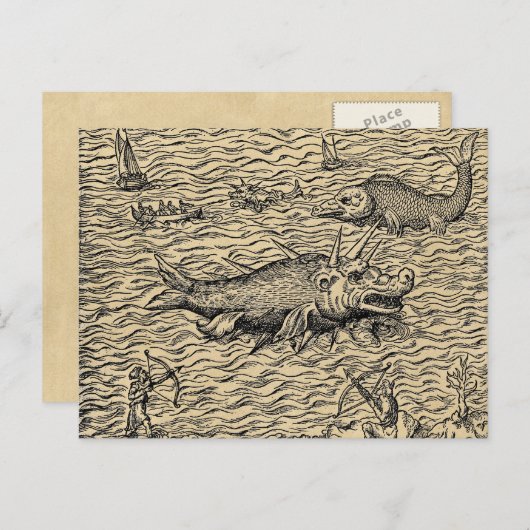 Monsters van Narwhal en Medieval Zee Briefkaart (Voorkant / Achterkant)