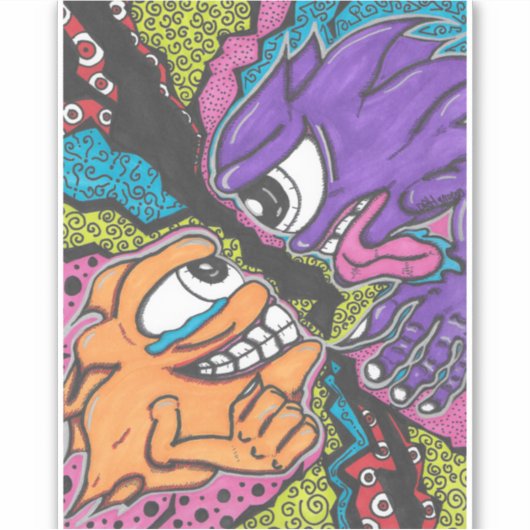 Monsters vechten tegen vinyl sticker (Voorkant)