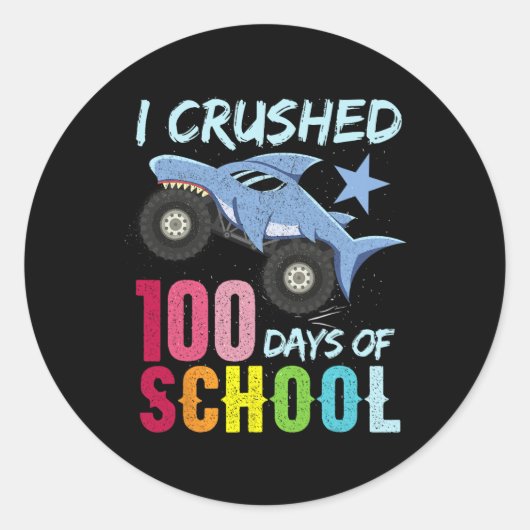 Monstertruck 100 dagen schoolkleding ronde sticker (Voorkant)