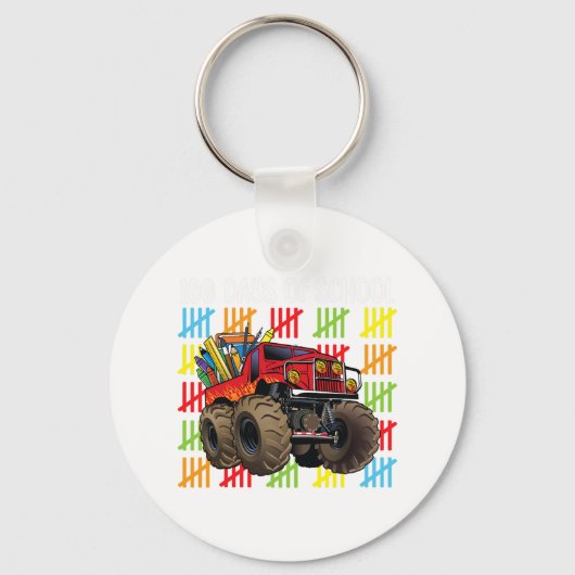 Monstertruck 100e dag van schooljongens Kinder Sleutelhanger (Voorkant)