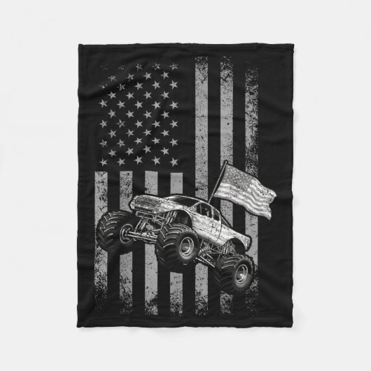 Monstertruck Amerikaanse vlag vintage ontwerp juli Fleece Deken (Voorkant)