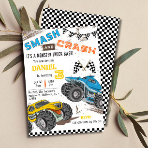 Monstertruck bash coole moderne kind 3e verjaardag kaart