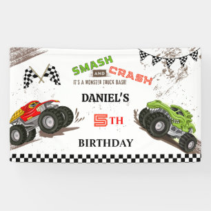 Monstertruck botsing en crash schattige 5de verjaa spandoek