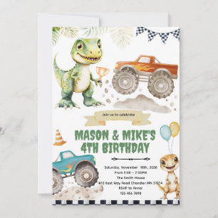 Monstertruck dinosaurus thema uitnodiging
