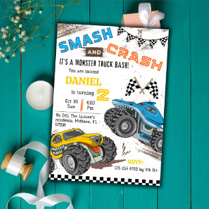 Monstertruck feestje cool modern kind 2de verjaard kaart