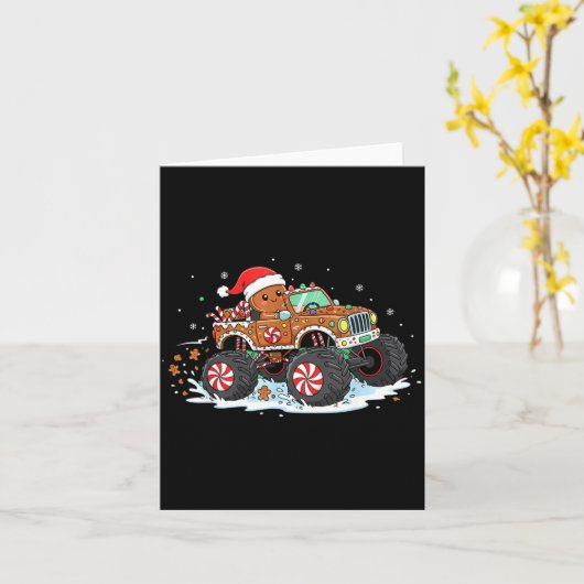 Monstertruck Gingerbread Kids Funny Christmas Baki Kaart (Gele Bloem)