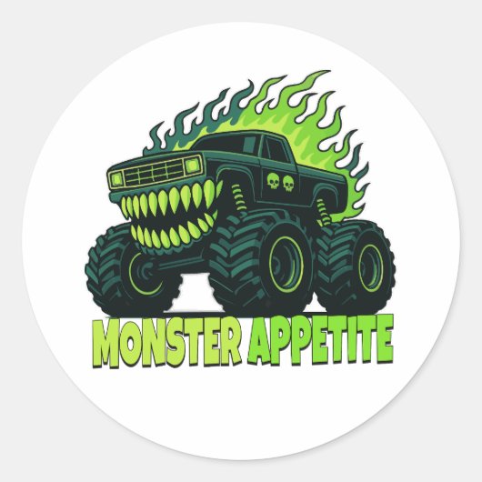 Monstertruck Horror Vlam Ronde Sticker (Voorkant)