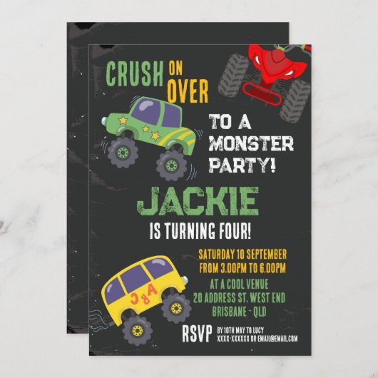 Monstertruck Jongens verjaardagsuitnodiging Kaart (Voorkant / Achterkant)