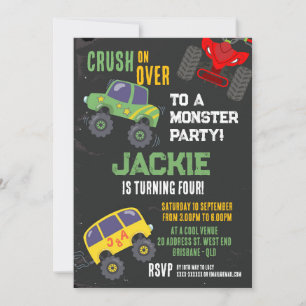 Monstertruck Jongens verjaardagsuitnodiging Kaart