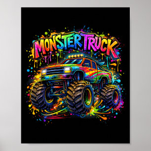 Monstertruck retro kleurrijke graffiti peuters poster