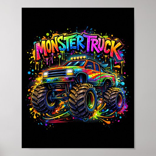 Monstertruck retro kleurrijke graffiti peuters poster (Voorkant)