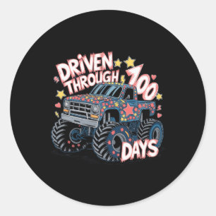 Monstertruck rijdt door 100 dagen schooltijd ronde sticker