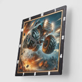 Monstertruck springt tussen explosies vierkante klok (Hoek)