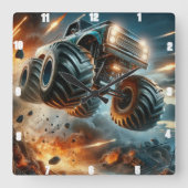 Monstertruck springt tussen explosies vierkante klok (Voorkant)