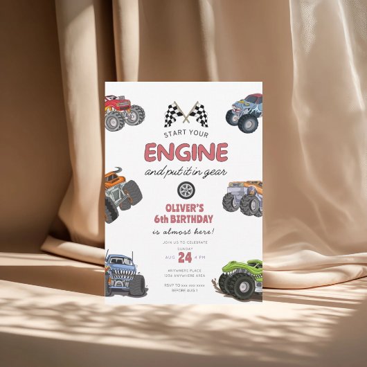 Monstertruck, start je motor jongen 6e verjaardag kaart