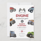 Monstertruck, start je motor jongen 7e verjaardag kaart (Voorkant)