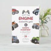 Monstertruck, start je motor jongen 7e verjaardag kaart (Staand voorkant)