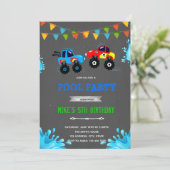 Monstertruck zwembadfeest kaart (Staand voorkant)