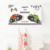 Monstertruckfeestje cool modern kind 4e verjaardag spandoek (Insitu)
