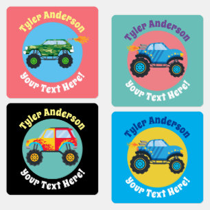 Monstertrucks, doe-het-zelf naam- en berichtlabels labels