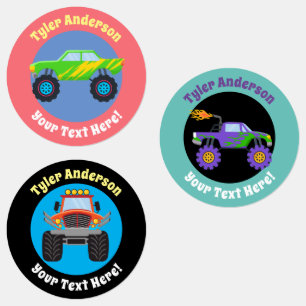 Monstertrucks, doe-het-zelf naam- en berichtlabels labels