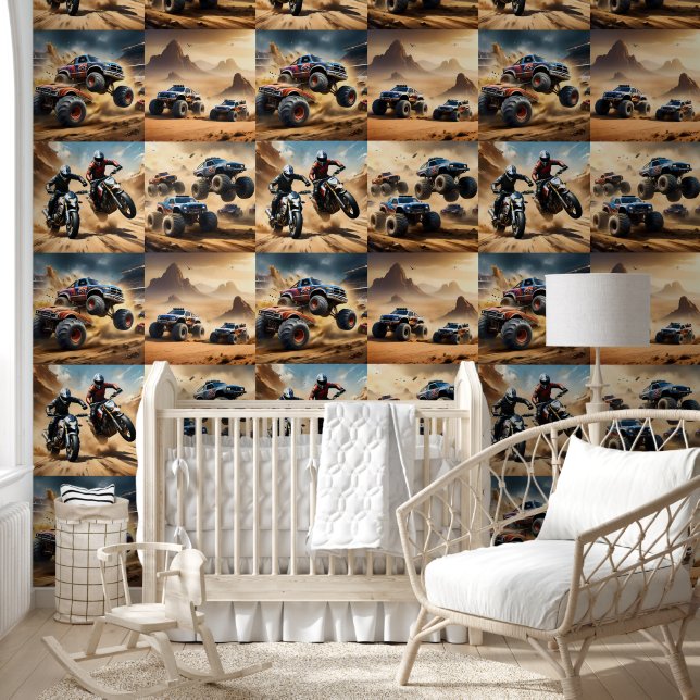 Monstertrucks en motorfietsen, behang (Kinderen)