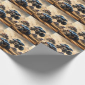Monstertrucks racen in de woestijn, cadeaupapier (Hoek)
