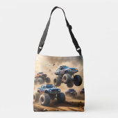 Monstertrucks racen in de woestijn, crossbody tas (Achterkant)