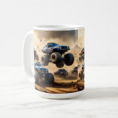 Monstertrucks racen in de woestijn, koffiemok (Voorkant links)