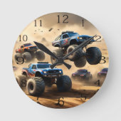 Monstertrucks racen in de woestijn, ronde klok (Voorkant)