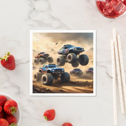 Monstertrucks racen in de woestijn, servet (Insitu)