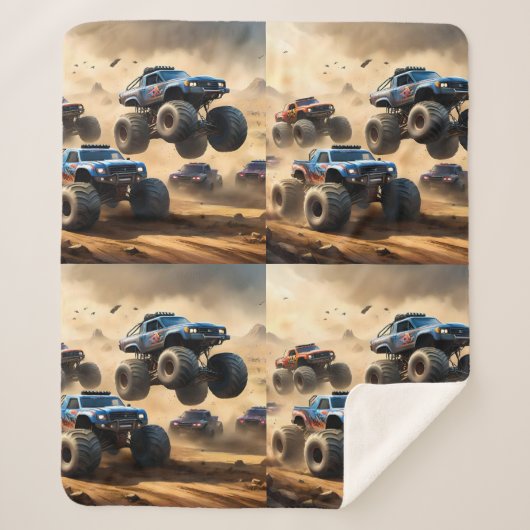 Monstertrucks racen in de woestijn, sherpa deken (Voorkant)