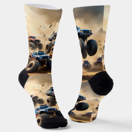 Monstertrucks racen in de woestijn, sokken (Gebogen)