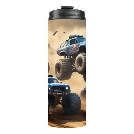 Monstertrucks racen in de woestijn, thermosbeker (Voorkant)