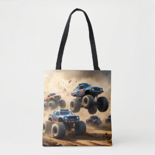 Monstertrucks racen in de woestijn, tote bag