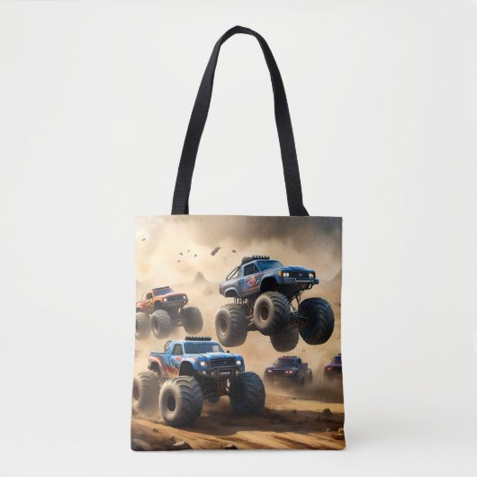 Monstertrucks racen in de woestijn, tote bag (Voorkant)